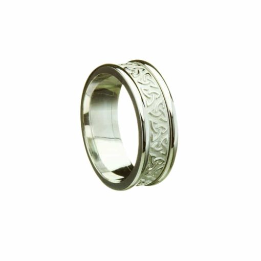 Trinity Knot Patterned Narrow Band, With Light White Gold Rims, Ring for Gents