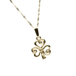 Gold Shamrock design pendant with swirling petals chain